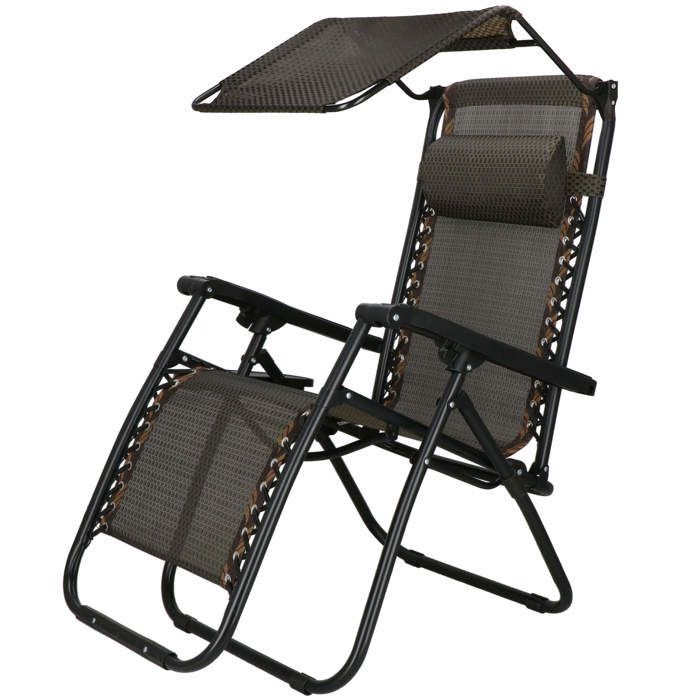 Chaise longue - Springos® - Jardin - Repose-pieds - Pare-soleil - Accoudoirs