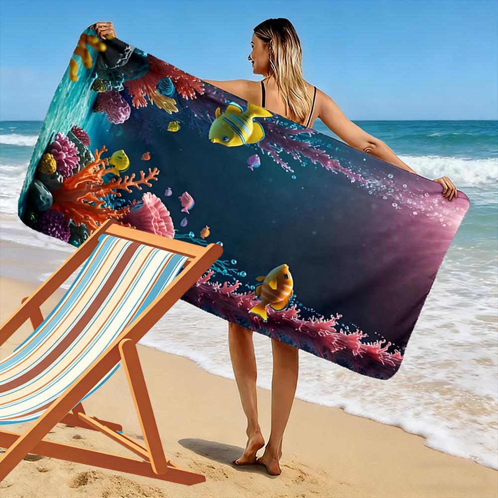 Underwater Coral Reef with Colorful Fish - Beach towel quick-drying for travel outdoor sports jogging beach and swimming