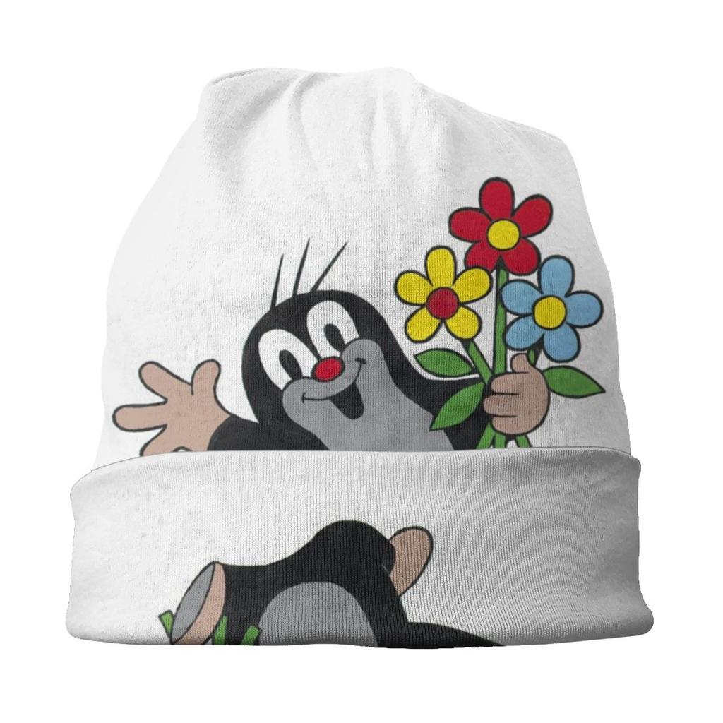 Шапка с напуском Happy Mole с цветком, унисекс, зимние шапочки Skullies, шапка для взрослых, мультяшная шапка Krtek Little Maulwurf, вязаная шапка