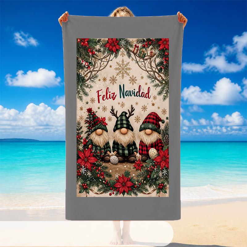 Christmas Printed Beach Towel Soft Quick Dry For Indoor Outdoor Home Use Holiday Gift