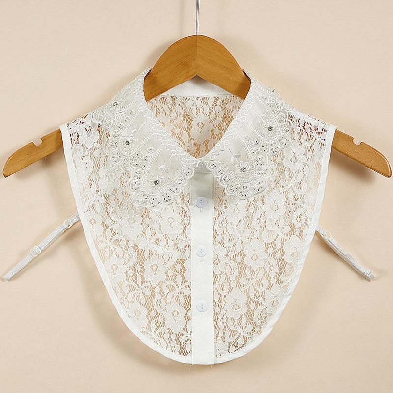New Fake Collars Woman Vintage Half Shirt False Collar Woman Embroidery Detachable Lapel Collar Faux Col Accessories