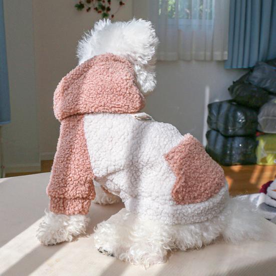 Soft Coat Dog Blocking Color Comfortable Thickened Twolegged Fleece Hoodie Winter Pet Dog Clothes