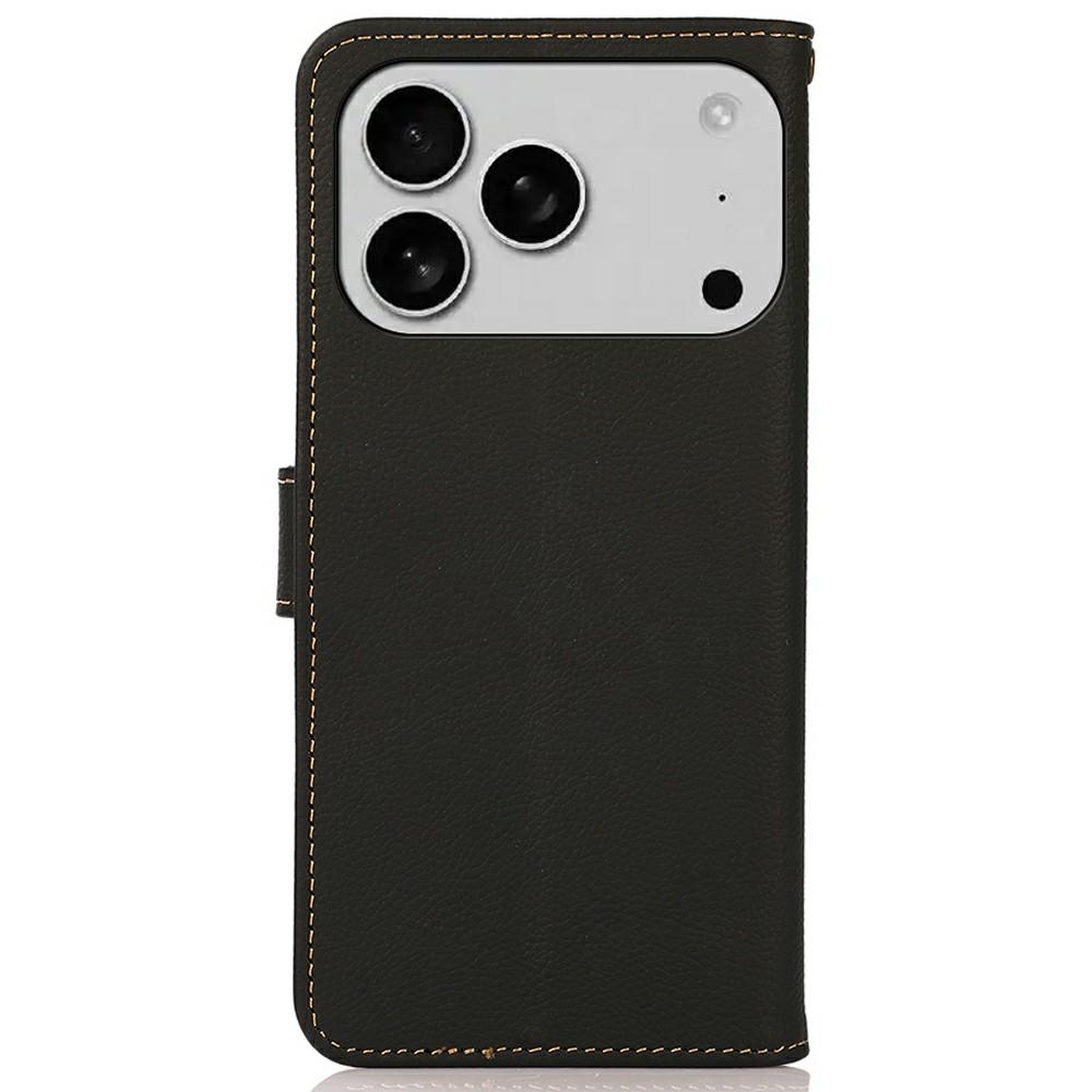 KHAZNEH for iPhone 17 Pro Case Genuine Cow Leather RFID Blocking Wallet Phone Cover