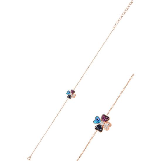 Набор из трех моделей клевера с серебряной розой и эмалью