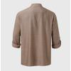 Men Linen Blend Stand Collar Shirt Casual Half Button Roll Up Sleeve Solid Blouse