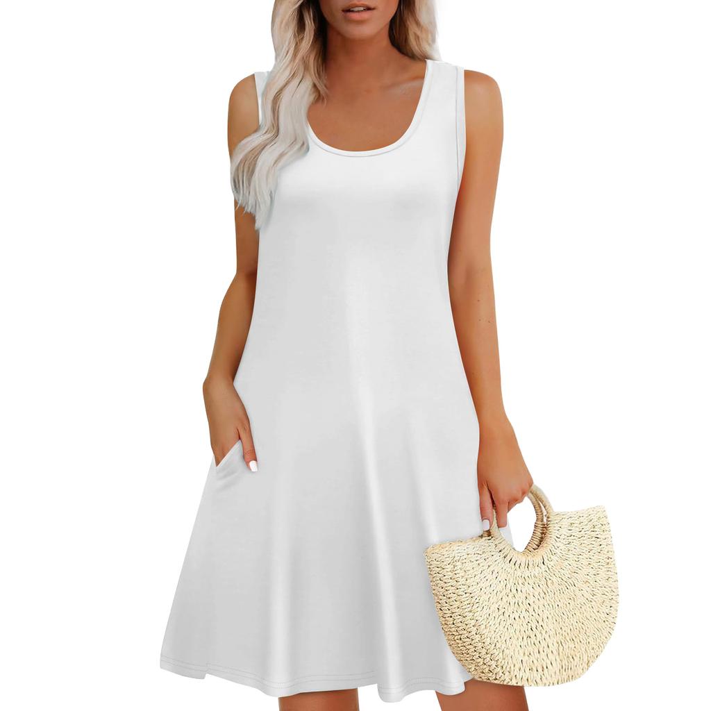 Женские летние платья, свободные сарафаны без рукавов с U-образным вырезом и карманами