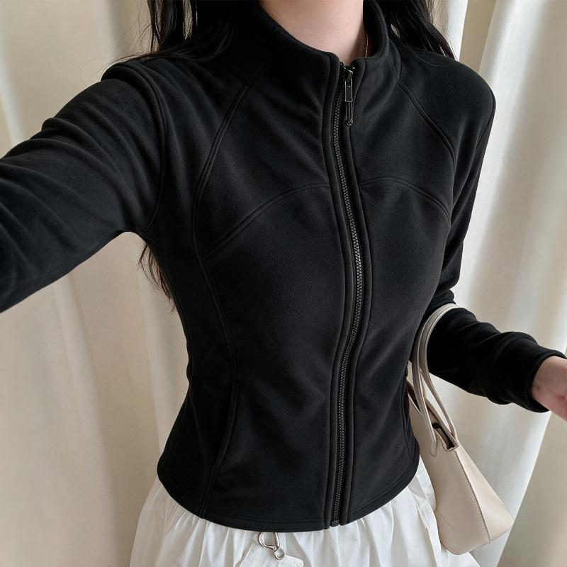 Women S Fleece Lined Stand Collar Long Sleeve Sweatshirt Jacket