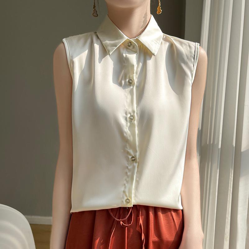 Летняя женская шелковая рубашка без рукавов, темперамент, элегантные топы, жилеты