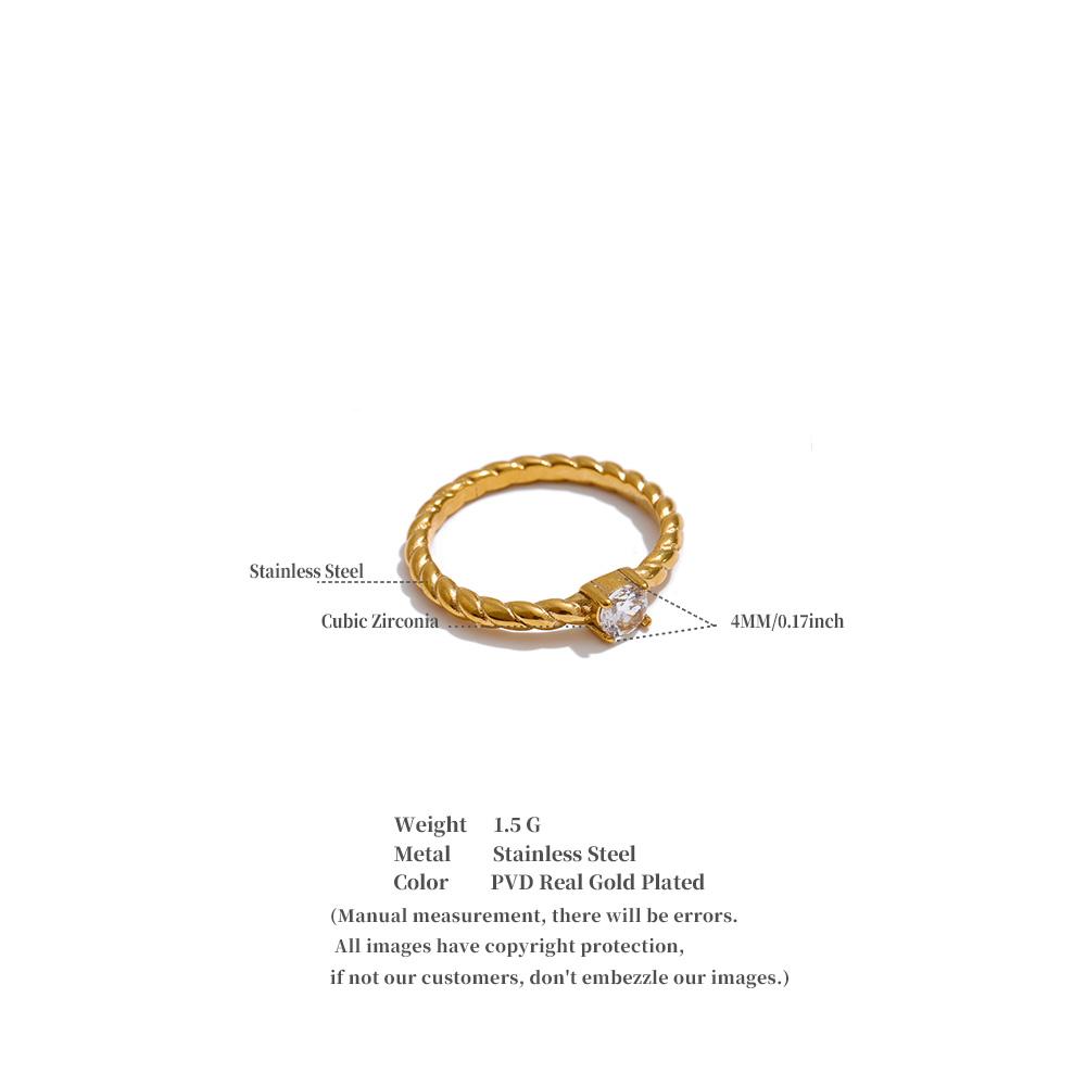Yhpup Size 6789 Stainless Steel Cubic Zirconia Thin Ring 18K Gold Color PVD Plated Chic Trendy Women Jewelry Accessories