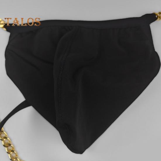 Men Thong Ice Silk Underwear Sexy G-Strings Metal Chains Hollow Out Comfortable Briefs Slim Fit High Elasticity Panties