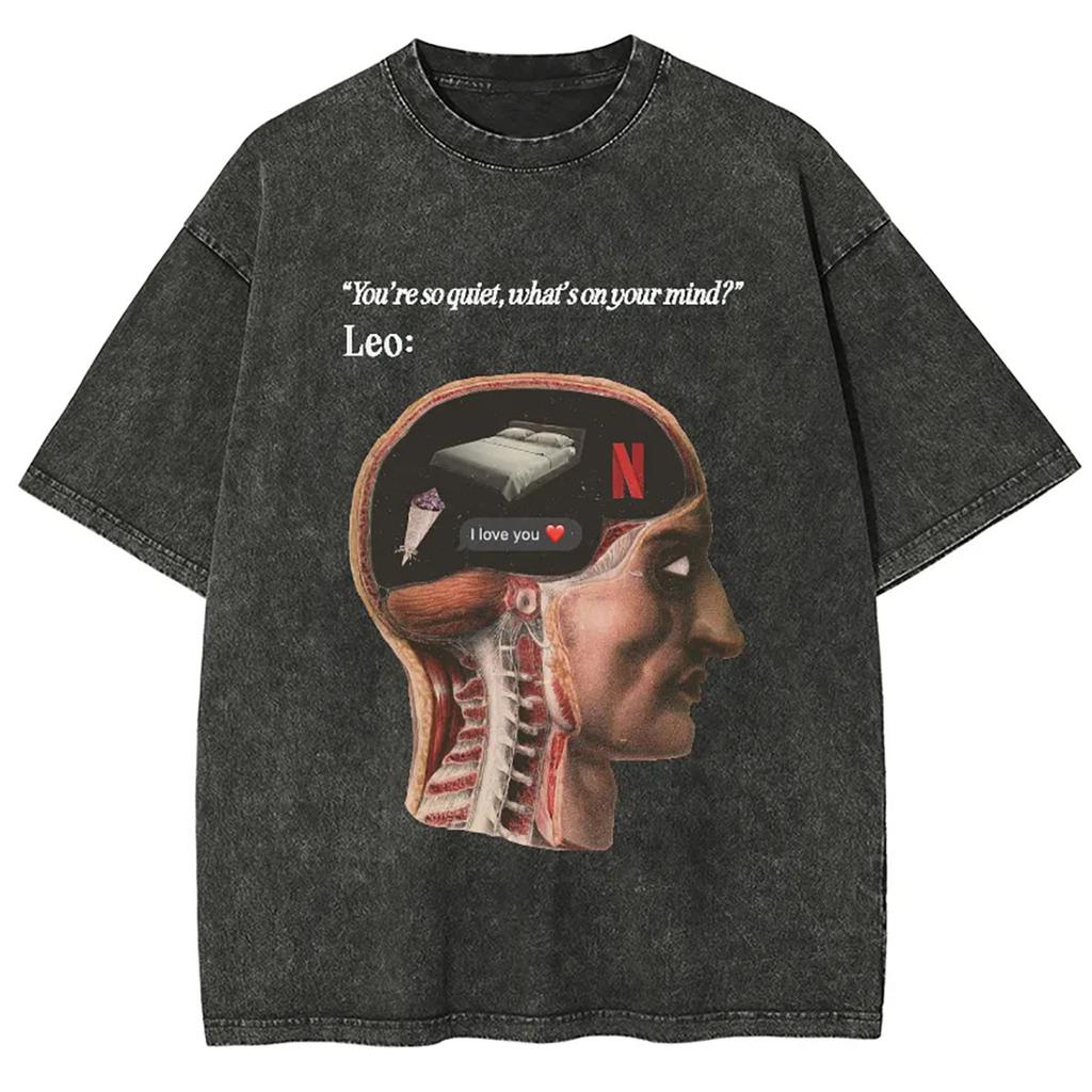 Fashion Human Mind Brain Men Women Unisex Harajuku Washed T-Shirt Ropa Hombre Streetwear Retro Cotton T Shirts