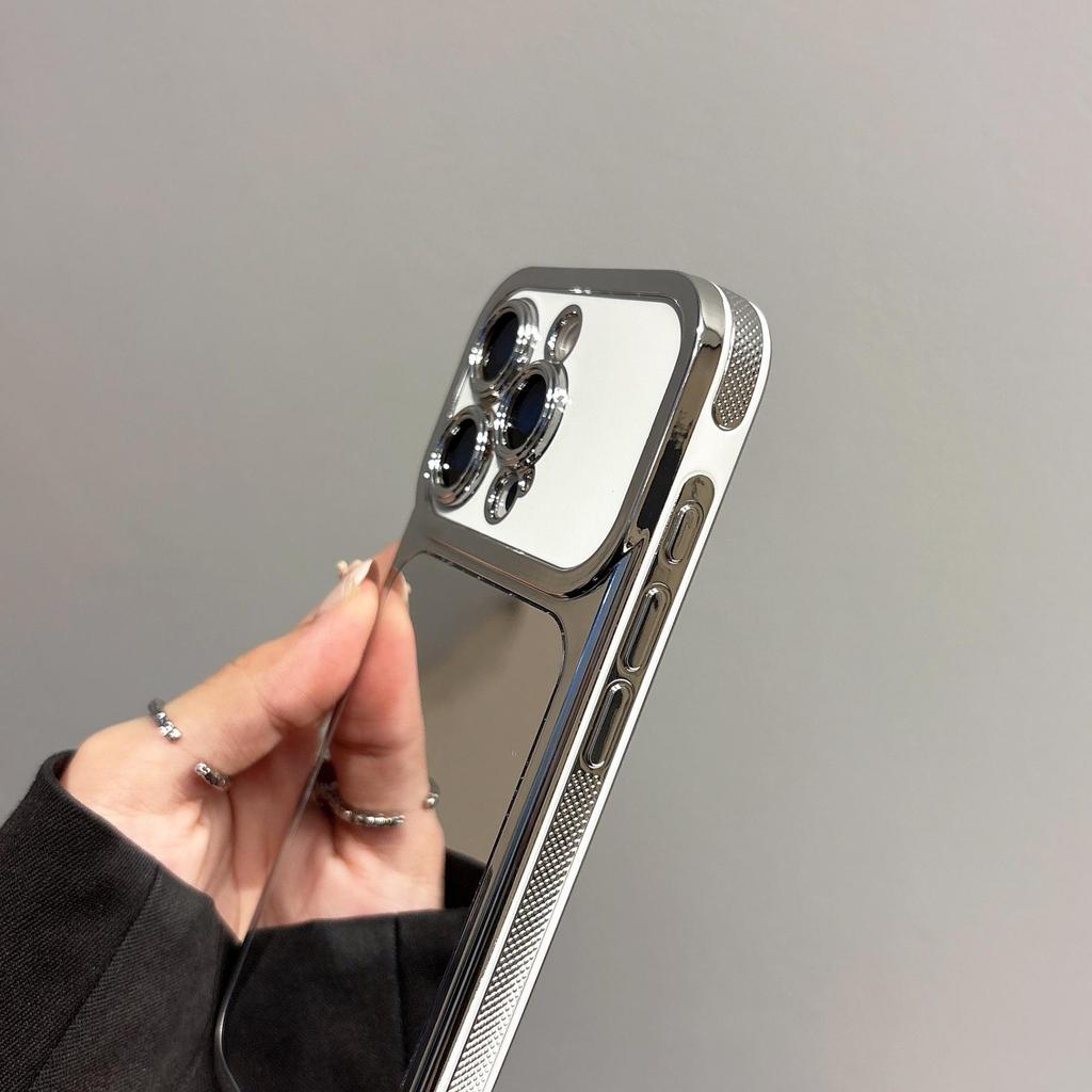 Зеркальный чехол для iPhone 17 Pro Max: Большое Окно Покрытая Металлом Крышка для Подкрашивания Макияжа