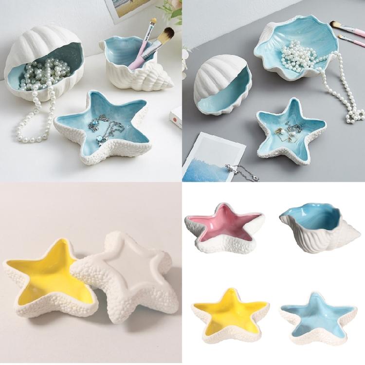 Держатель для украшений и безделушек в морской тематике Керамическая тарелочка для украшений в виде ракушки Ракушки-органайзеры для домашнего декора