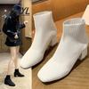 Autumn and Winter New Knitted Socks Boots Women Thick Heel High Heel Small Short Boots Single Tube Elastic Boots Women