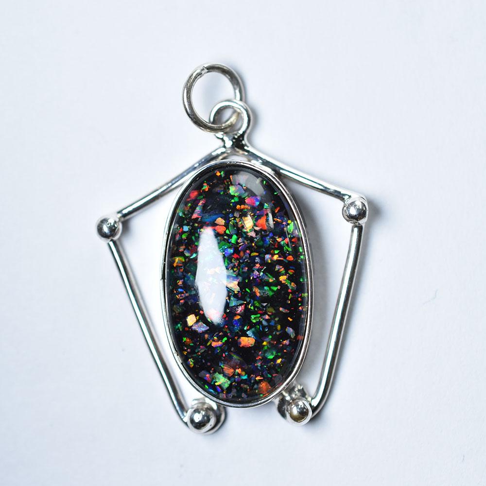 925 Sterling Silver Pendant 28.75 Ct Sparking Black Opal Beautiful Pendant