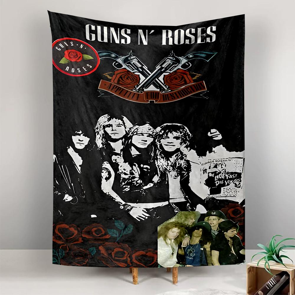 Decorative Wall Tapestry Guns N Roses Cross Revolver Roses Band Collage Rock Music Gift for Fans