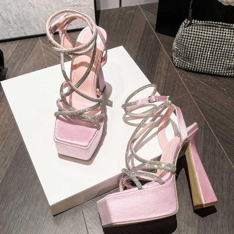 Fashion 15CM Sexy Party Women's Pumps Leather Summer Sandals Thick High Heel Platform Fish Mouth Shoes Black White Sandalias De Mujer