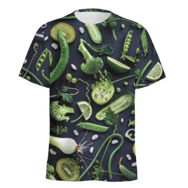 Summer 3D Vegetable Printed Casual Comfortable Fashionable Plus Size T-shirt- Soft Medium Elastic Polyester Fiber Fabric Summer Loose Casual Wear