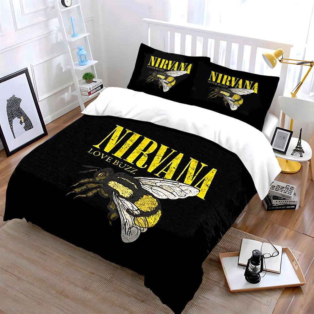 Nirvana Love Buzz Bee Print Bedding Duvet Cover Set Duvet Cover Pillowcases (1*Duvet Cover 2*Pillowcases, without duvet insert)