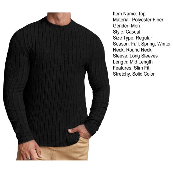 Мужской спортивный топ облегающего кроя, однотонный, с круглым вырезом, эластичный, средней длины, с длинными рукавами, пуловер, домашняя одежда, для занятий спортом, бега, баскетбола, футболка