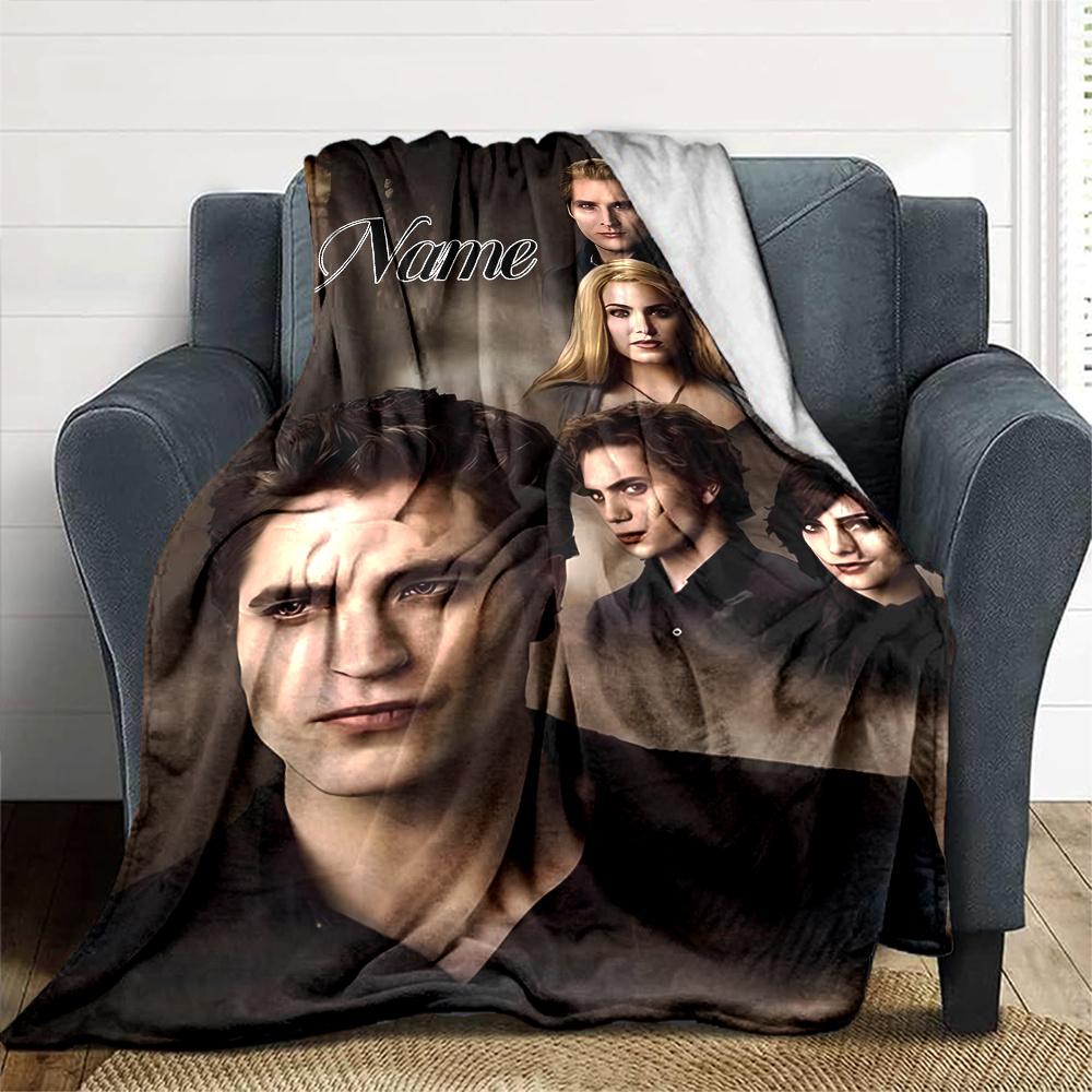 Twilight Saga Characters And Mystic Forest Flannel Blanket With Customizable Name Soft And Comfortable Shawl Blanket For All Seasons Suitable For Home