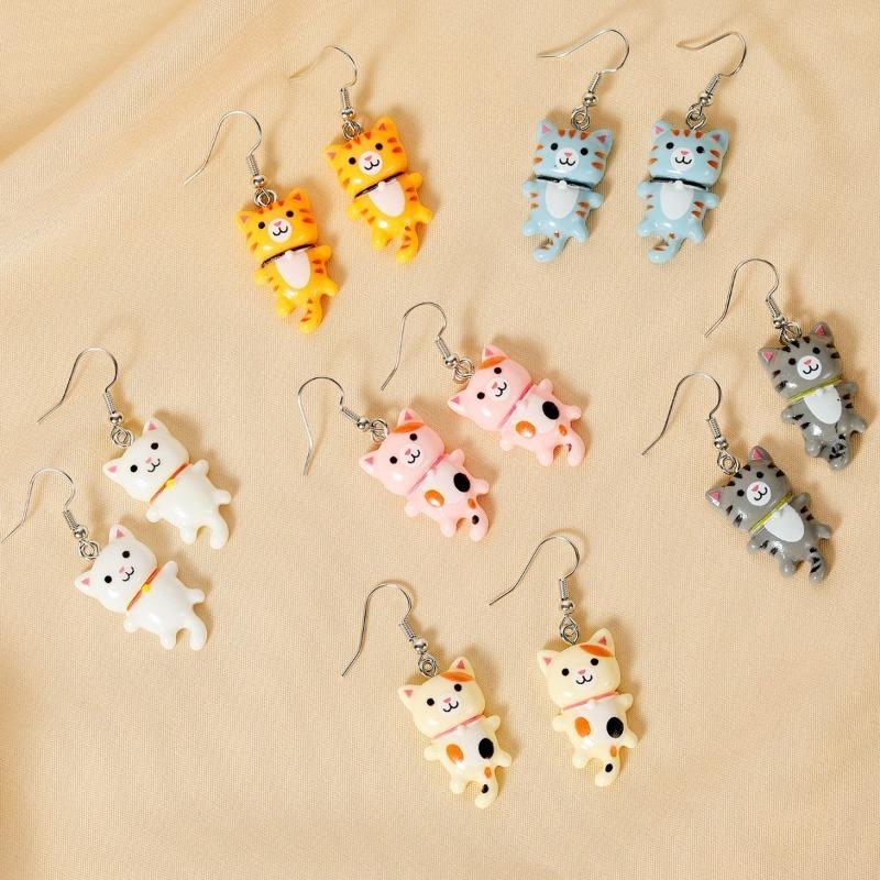 Trendy Cute Resin Cat Ear Hook Cartoon Girl Cat Earrings Sweet and Fresh Colorful Cat Earrings