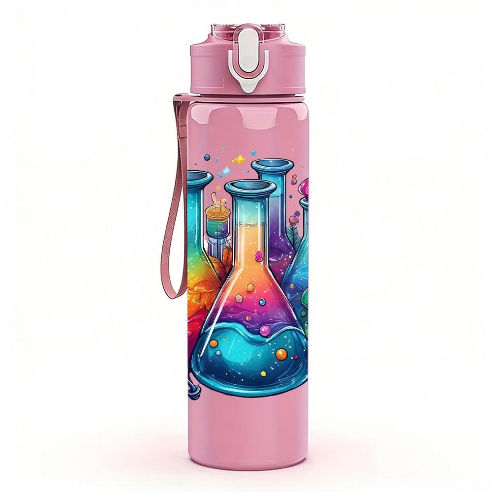 1PC Multicolor Glass Bottle Vase Print 750ml Color Plastic Sports Water Bottle Leakproof Flip Straw Lid Suitable for Sports Office Home Use
