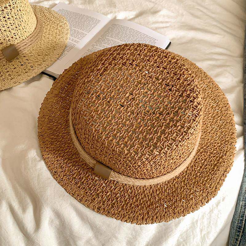Straw Hat for Women Summer Old Money Style Hollow Woven Fedora Hat Retro French Beach Vacation Sun Hat Outdoor UV Protection