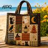 Универсальная сумка на каждый день Хэллоуин Стеганая сумка-тоут Принт с тыквами, привидениями и кошками Наплечная Стильная для повседневного использования
