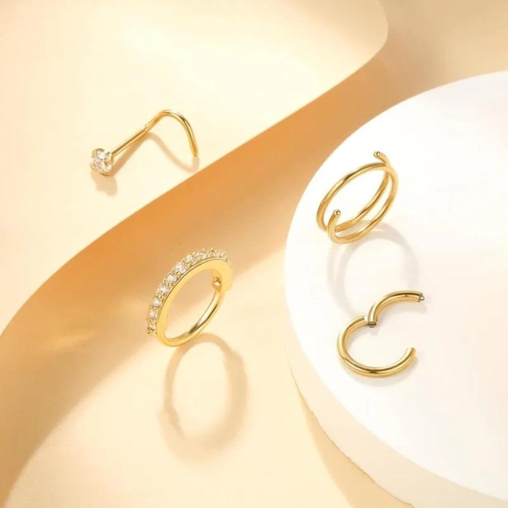 15Pcs L Ring Hoop Double Nose Rings Mixed Body Clips Hoop for Women Men