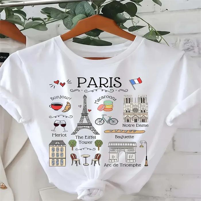 Summer Round Neck Printed Top Fashionable Casual Cute Short Sleeved Women's Pure Cotton T-shirts