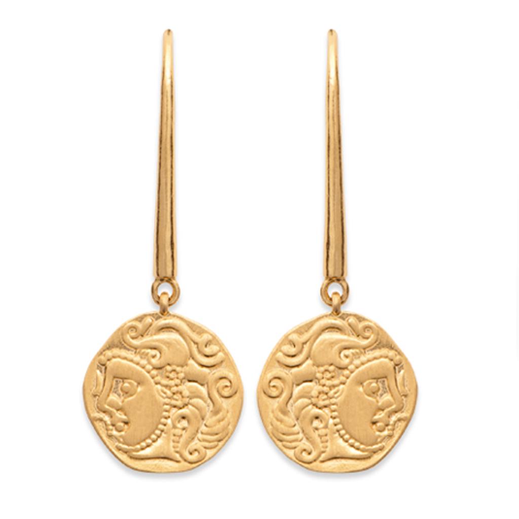 Les Trésors De Lily [Q6622] - Gold Plated 'Cleopatra' Earrings - 12 Mm (Greco-Roman Face)