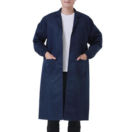 Men Long Coat Non Pilling Full Sleeve Solid Color Loose Single-breasted Pockets Thickened Dustproof Doctor Food Laboratory Beauty Salon Workwear Coat