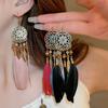 Retro Bohemian Style Earrings Long Feather Tassel Pendant Earrings For Women Boho Handmade Drop Dangle Earrings Jewelry Wedding Gifts