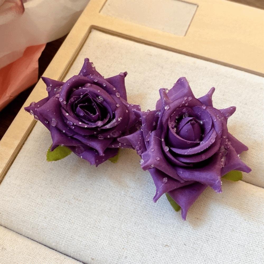 Solid Color Floral Stud Earrings Cloth Drop Earrings Fresh Rose Flower Earrings Gift