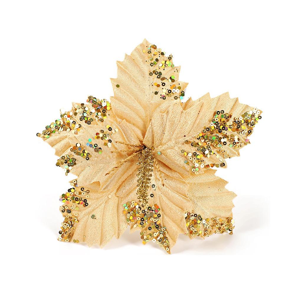 Shiny Simulated Sequined Flower Unique Xmas Tree Accessories Artificial Christmas Flowers Wedding