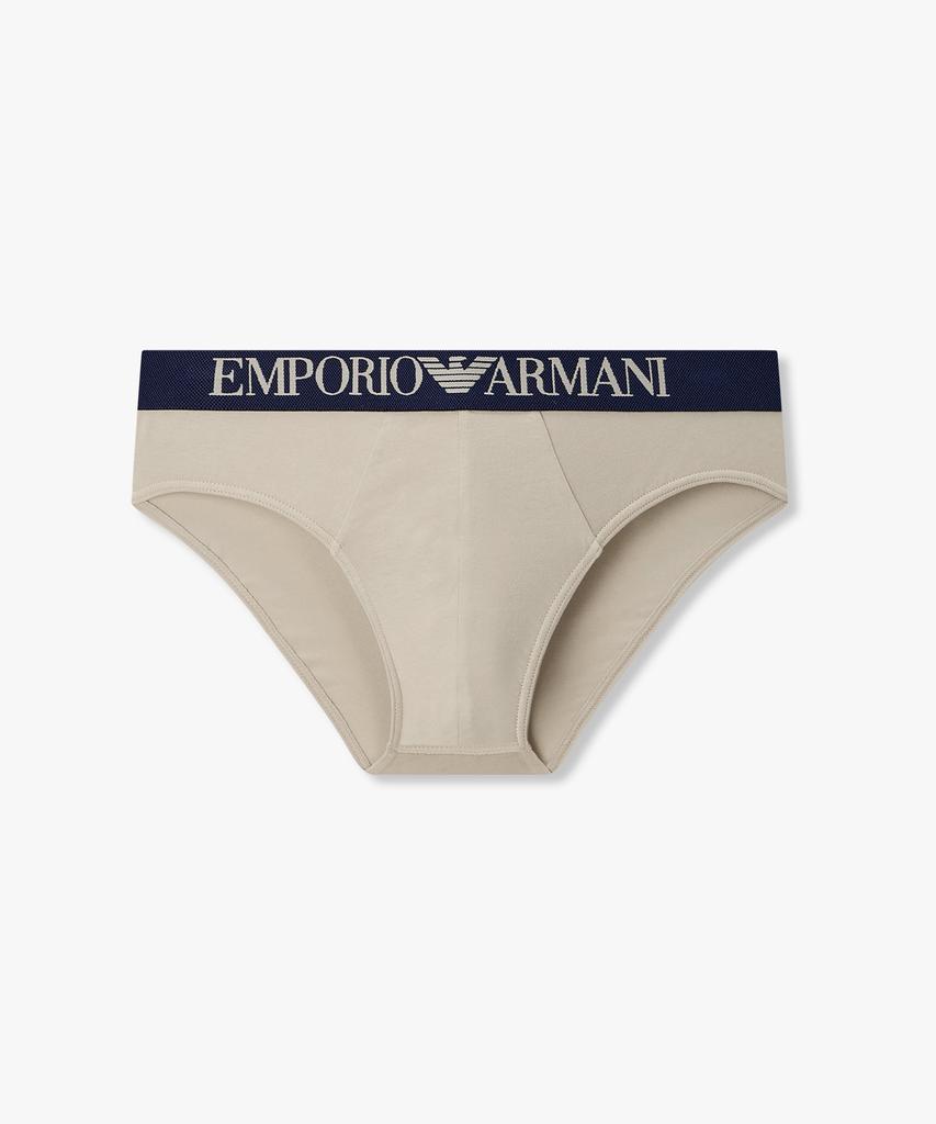 EMPORIO ARMANI UNDERWEAR Мужские хлопковые трусы-слипы с текстурированной резинкой_Бежевый 0816111151