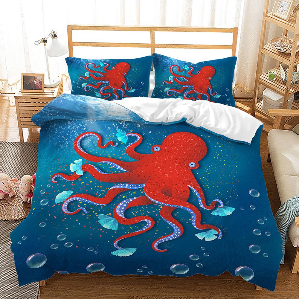 Octopus Pattern Bedding Set HD Digital Printing Marine Animal Duvet Cover 2/3 Pieces EU135 * 200 Child Room Soft Machine Washable Home Decoration