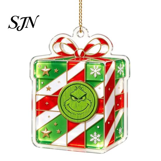 Winter Wonderland Party Favors Green Elf Christmas Ornament, 2D Acrylic Red Bell Tree Candy Cane Gift Box Lightweight Festive Pendants Shaped