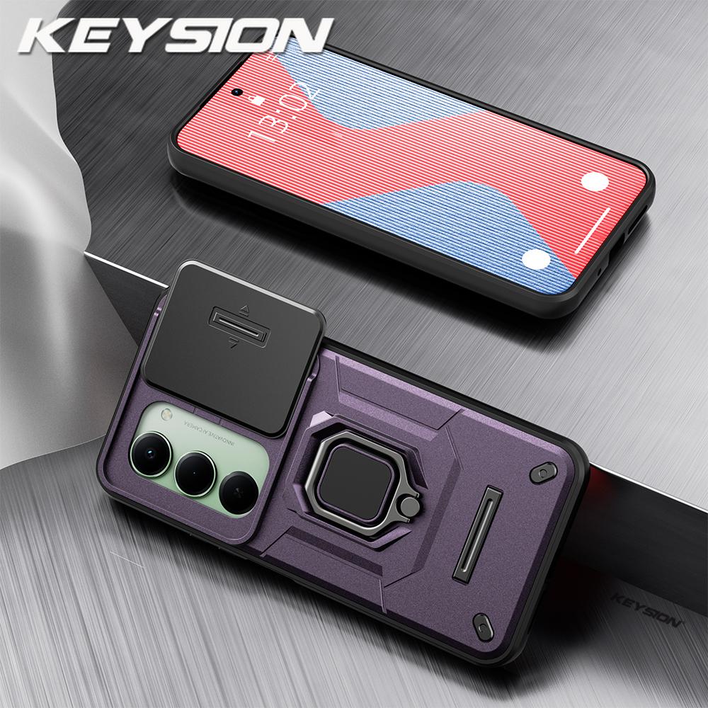 KEYSION Ударопрочный бронированный чехол для Xiaomi POCO M8s 5G Защита шторкой объектива камеры Металлическое кольцо-подставка Задняя крышка телефона для POCO M8S 5G