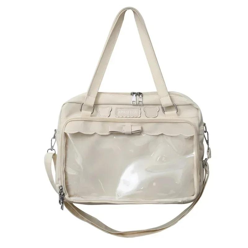 Japanese Cute Transparent Canvas Itabag Girls One Shoulder Bag Student Personality Crossbody Bag with Badge Doll Ita Bag