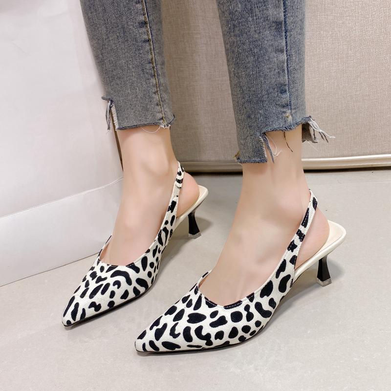 Women's Shoes 2024 Brand Slingbacks Women's High Heels Fashion Leopard Print Office and Career Sexy Pointed Toe Toe Cap Sandals