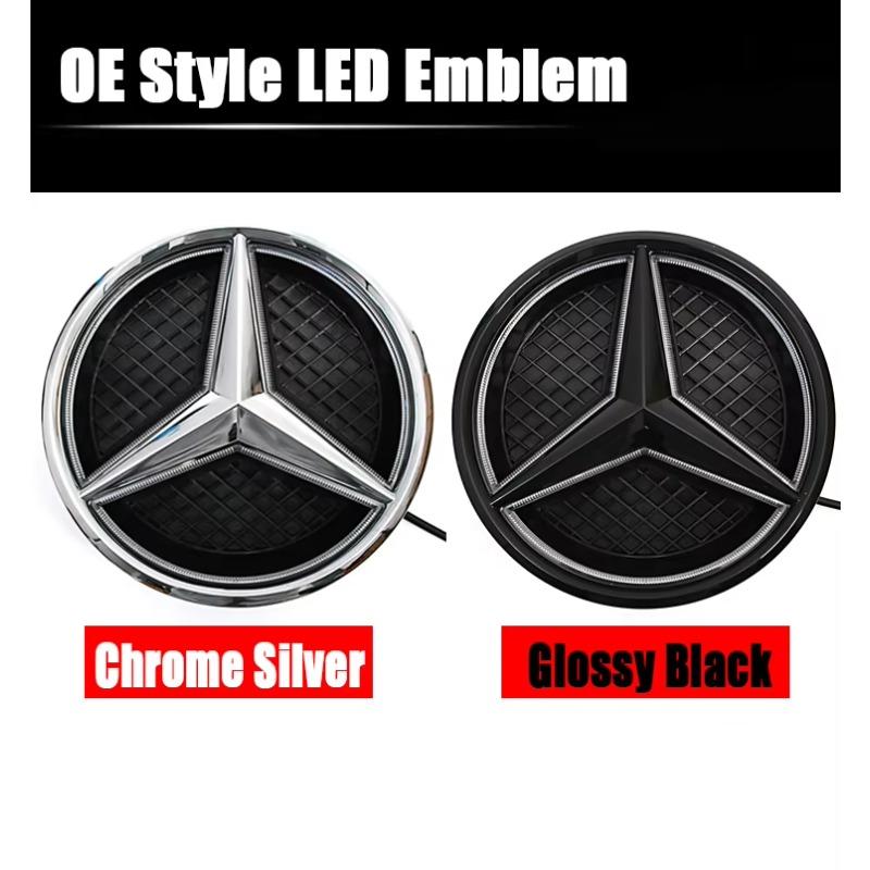 VBTYB1 2025 Hot Chrome Silver Front Star For Mercedes Benz A B C E S R GL GLA GLK ML SL-Class W205 W176 W212 Grill Emblem Glossy Black