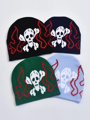 Акриловые жаккардовые вязаные шапки Зимний пуловер Защитная теплая шапка Череп Вязаная спортивная лыжная шапка