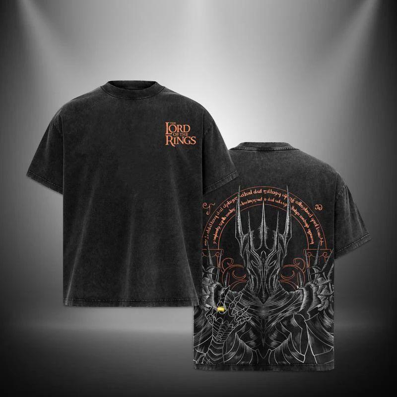 Sauron Graphic Print Tee Vintage Wash Dark Gothic Washed T-shirt 2026 Summer Y2K Cotton T-shirt Casual Loose Streetwear Unisex