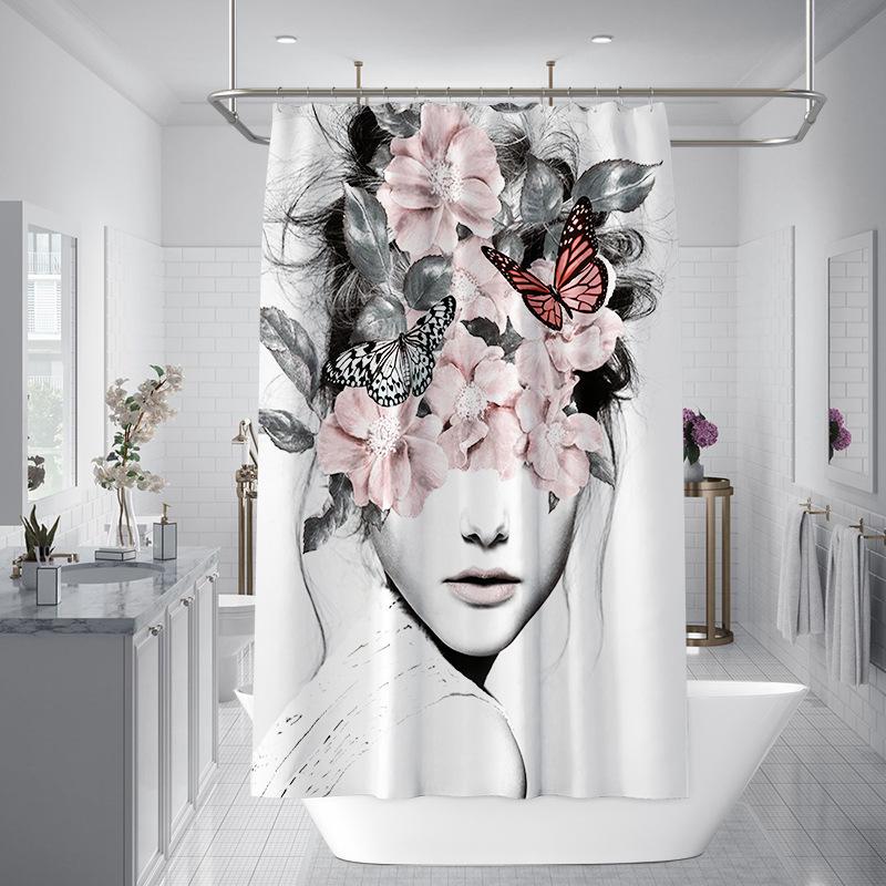 Bathroom Thickened Waterproof Curtain Mildew Proof Shower Curtain Shower Partition Curtain Shower Curtain Bathroom Curtain Free Perforation