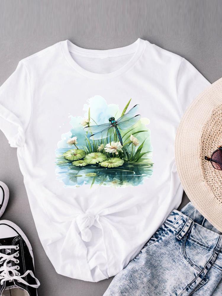 (Азиатский размер) Футболки с коротким рукавом с милым цветком, футболка с модным принтом для женщин, повседневная женская футболка с графическим принтом