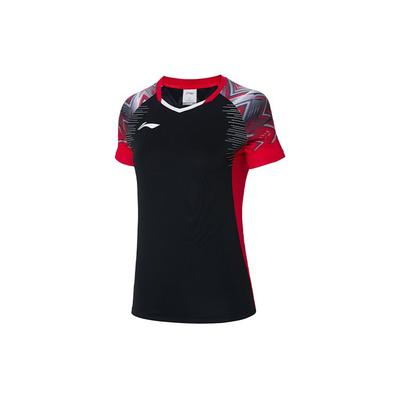 Дышащая футболка с коротким рукавом и плечевым швом Li Ning Женские топы Черный AAYS058-2