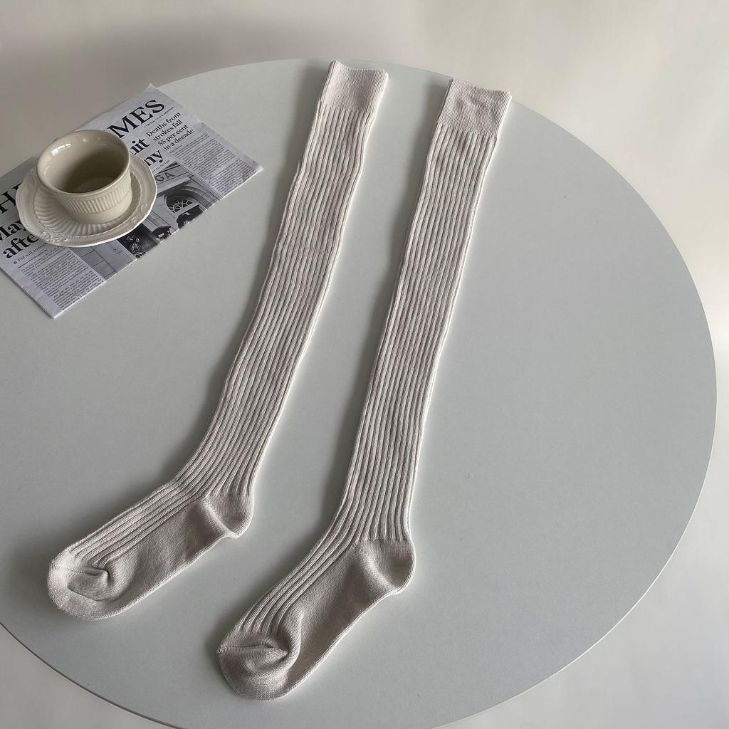 Женские чулки в японском стиле, длинные носки для школьниц в студенческом стиле, хлопковые вязаные однотонные чулки до бедра