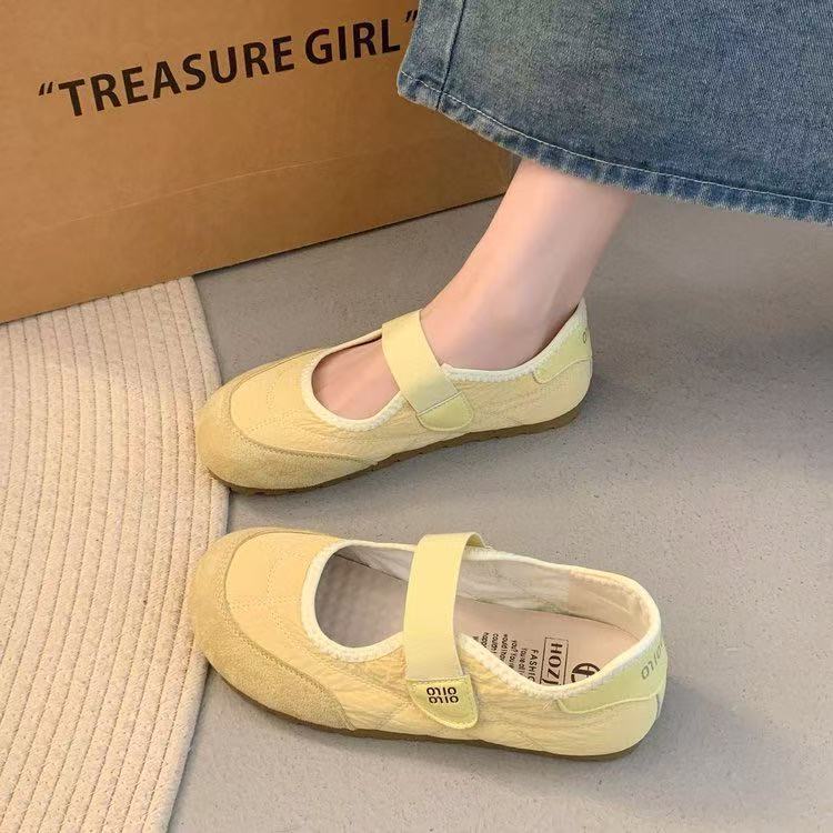 Summer New Flat-bottomed College Style Casual Shoes Velcro Mary Jane Shoes Shallow Mouth Outer Wear Single Shoes